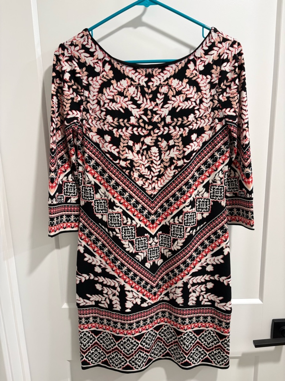 White House Black Market Black and Pink Printed Midi Dress